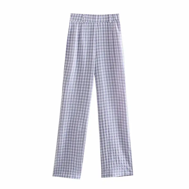 

2pcs Women ZA Shirts +Trousers Suit Classic Printed lattice Blouse Set Fashion Female Pants Single Breasted Casual Clothes