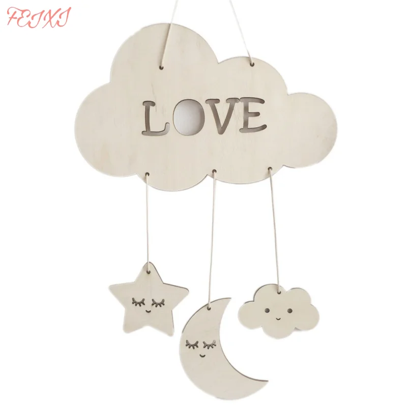 Деревянные украшения в форме облака декоративные с каплями дождя подвесная