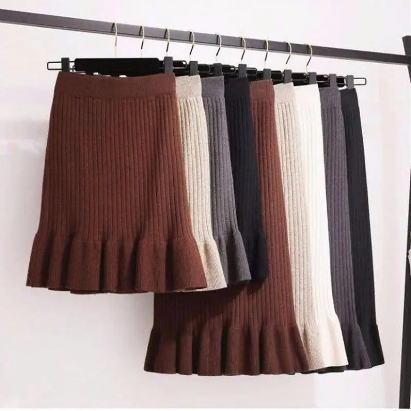 Женская плиссированная юбка свитер зимняя женская длинная с оборками до