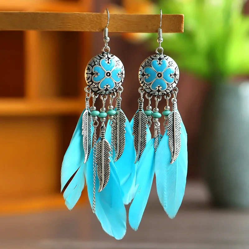 

Bohemian Tassel Earrings Fashion Ladies Long Dangling Earrings Feather Dangling Earrings Bohemian Seed beads Retro Jewelry new