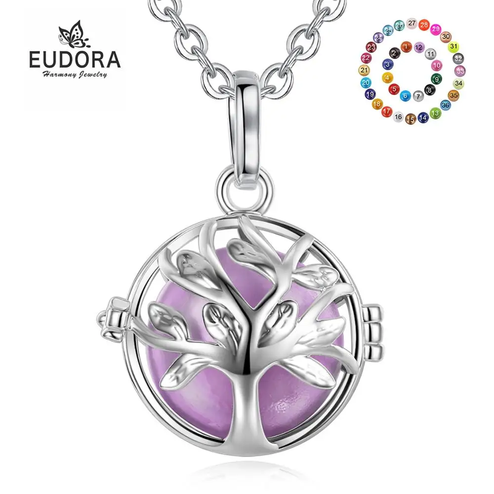 

EUDORA Tree Of Life Chime Box Cage Necklace Locket Angel Caller Pendent Nice Sound Harmony bola Ball For Pregnancy Women Gift