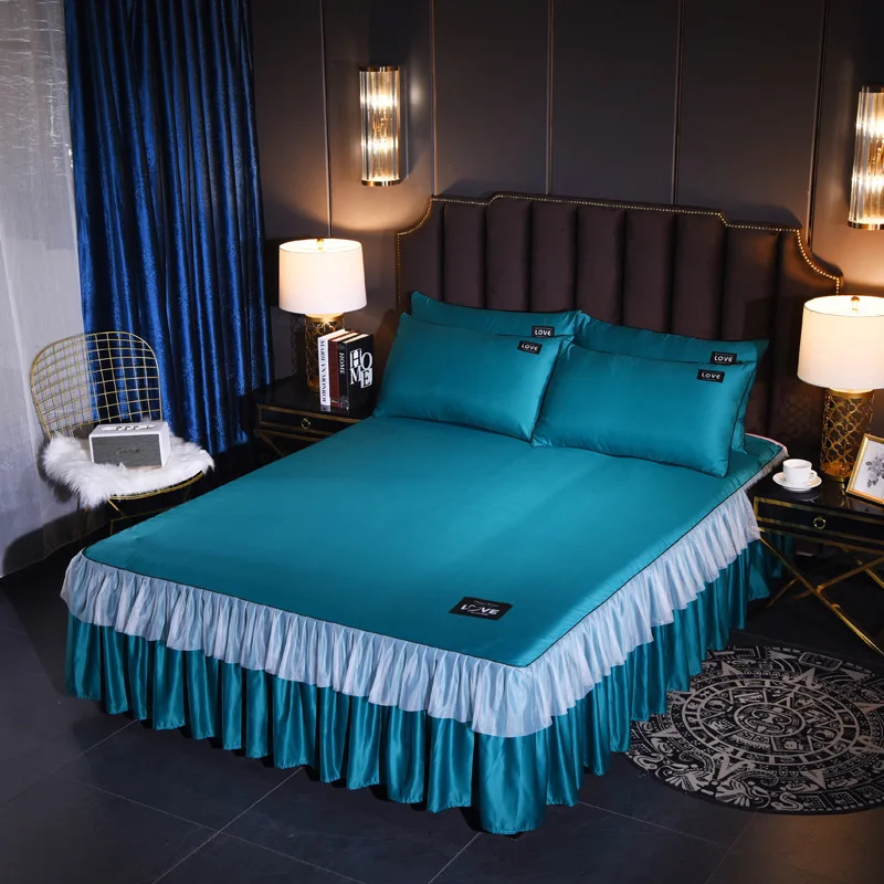 

2020 Hot and luxury spread bed skirts Artificial silk bedding skirt beautiful cal king size bedding havy sheets