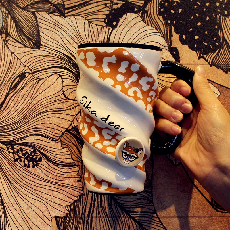 Кружка большой емкости креативная с ложкой кофейная чашка милая пара офисная