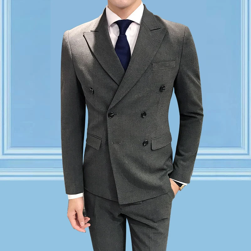 

2022 Double Breasted Suit Men Top Grade Designer Comforts Costume Homme Solid Color Slim Fit Formal Men Wedding Dress Men