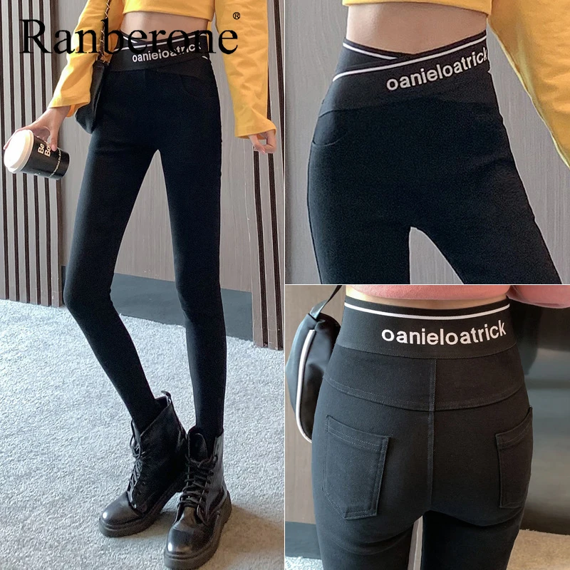 Ranberone Leggings Sport Women Fitness Letter High Waist Women's Yoga Pants Thin Leggings Black Outer Wear Large Size Trousers