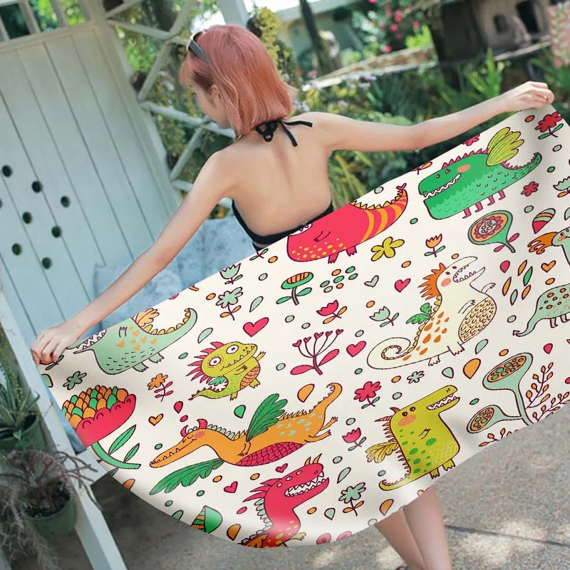 Cartoon Dinosaur Lion Deer 3D Print Microfiber Beach Towel Rectangle Bath Yogo/Spa/Camping Mats for Women Mens 150x180cm |