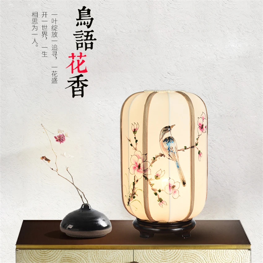 Новые китайские тканевые настольные лампы с ручной росписью фонарики для