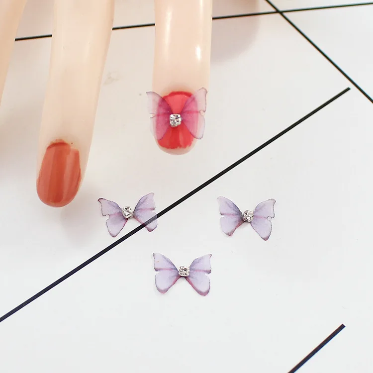 Purple diamond 20 шт. Супер Мини шифон Тюль Бабочка крылья декоративные аксессуары DIY серьги ожерелье орнамент ручной работы ногтей искусство ремесла - Цвет: Purple diamond
