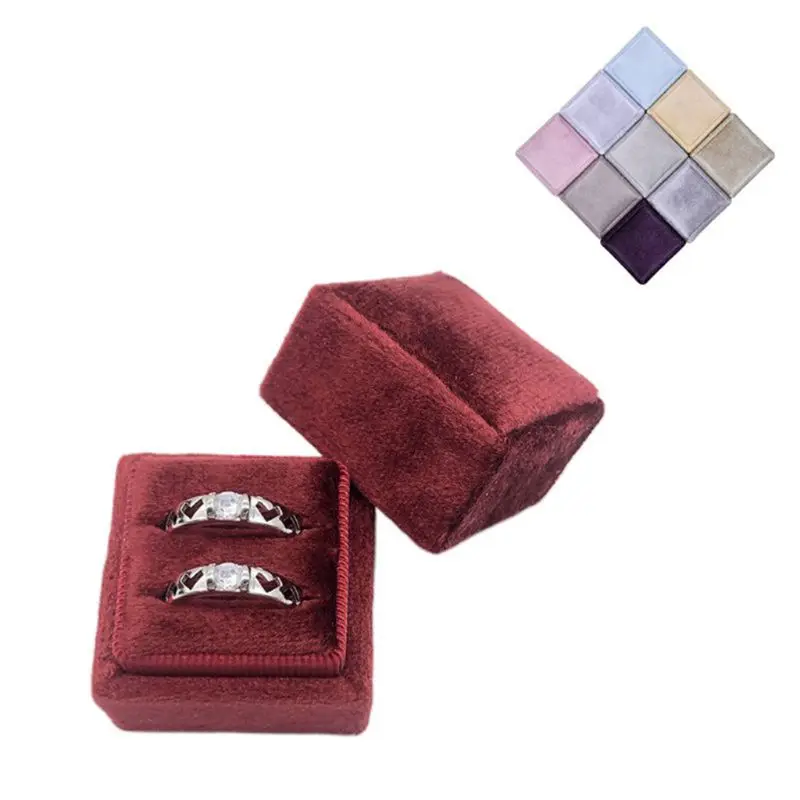 

Square Velvet Ring Box Double Ring Display Holder with Detachable Lid Ring Box Holder for Wedding Ceremony(Red)