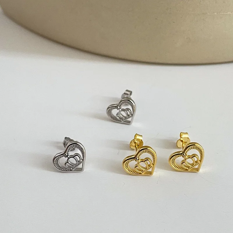

Solid S925 Sterling Silver Love Crown Earrings Female Back-hanging Earrings Temperament Fresh Korean Personality