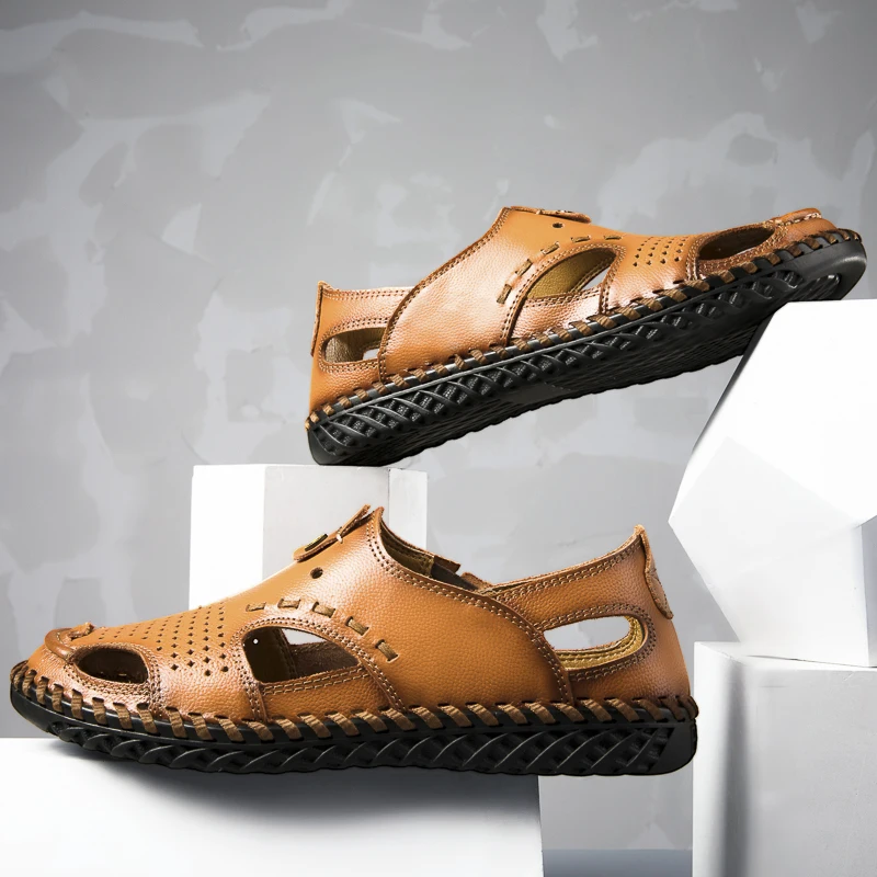 

Sandals Men Leather Outdoor Sandals Summer Sandals&slippers Male Sandal Beach Men Fish Men's Mens Casual Shoes Slipper Women