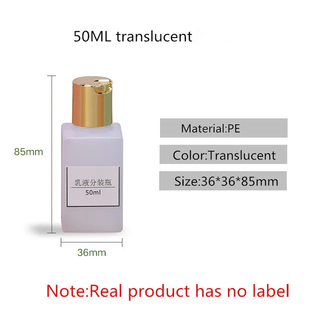 50ML translucent 3 шт квадратная пластиковая бутылка с золотой крышка с дозаторным диском 50 мл, 100 мл пустая дорожная бутылка для жидкого лосьона жидкая Мода - Цвет: 50ML translucent