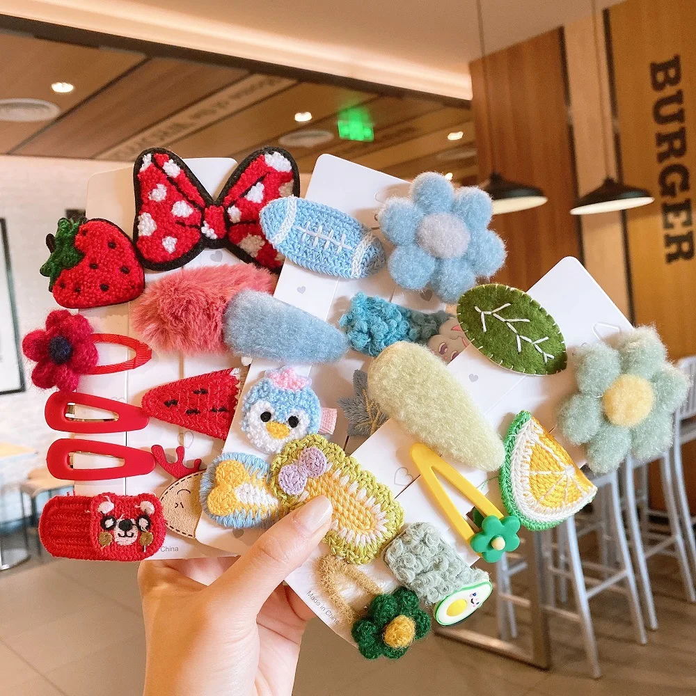 

New Children's Hair Clip Plush Flower Fruit Hair Accessories Girl Cartoon BB Clip Baby Princess Bow Hair Clip