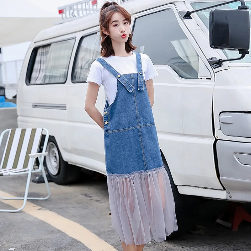 Джинсовое длинное платье с кружевами джинсовый сарафан верхняя одежда из Южной