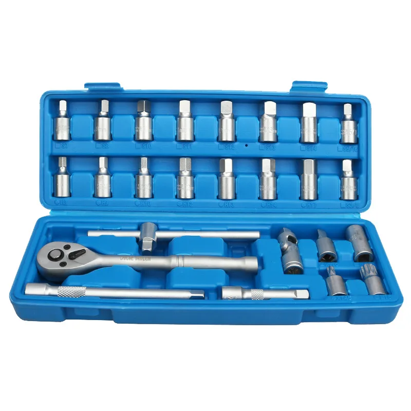 

25Pcs/Set Chrome-vanadium Steel 3/8in Oil Drain Sump Screw Sleeve Wrench Removal Kit Car Repairing Tool