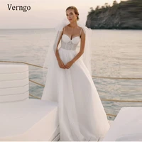 verngo 2021 new glitter a line beach wedding dress spaghetti straps bow shoulder tulle bones fitted lace corset bridal gowns