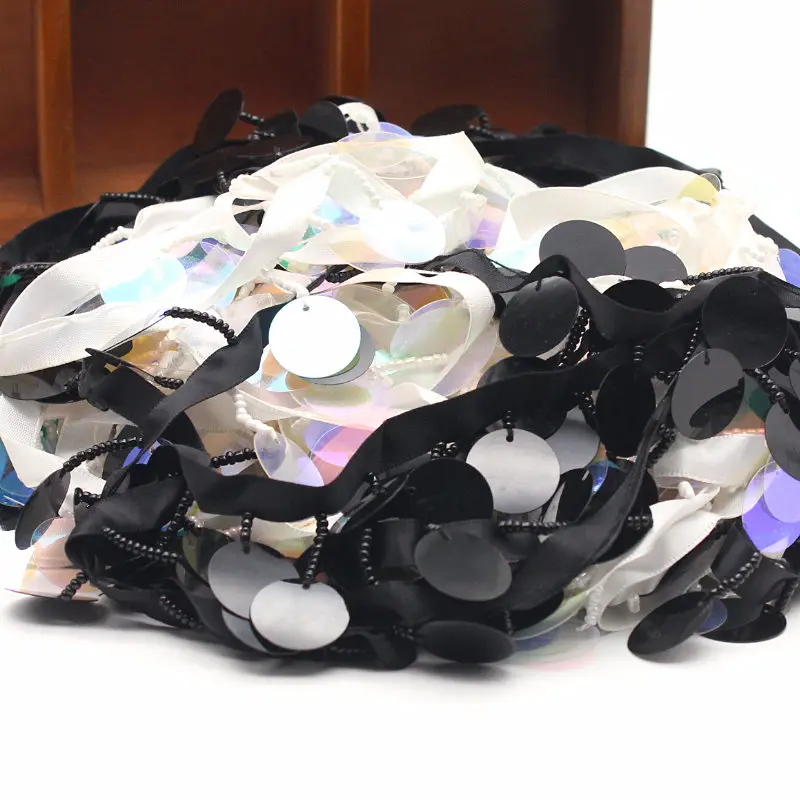 2 ярда 40 мм черная хлопковая вышитая ткань с блестками кружевная отделка Лента