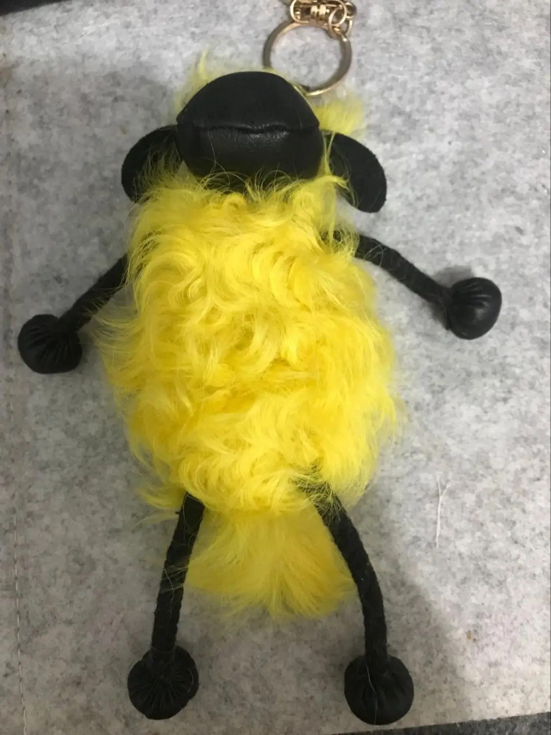 yellow Брелок для ключей в виде овечки, брелок для ключей в виде монстра, ювелирная цепочка, помпон из натуральной овечьей шерсти, монгольский мех, натуральный мех кролика - Цвет: yellow