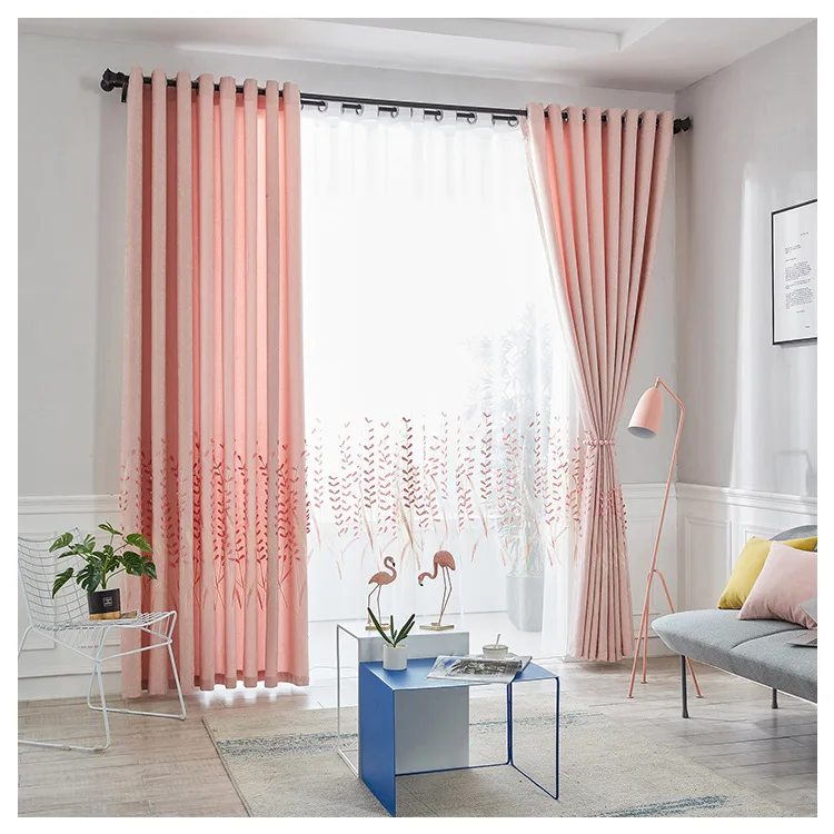 

New European Style for Living Room Bedroom Blackout Curtains Chenille Bamboo Curtains Solid Color Embroidery Embroidery Curtains