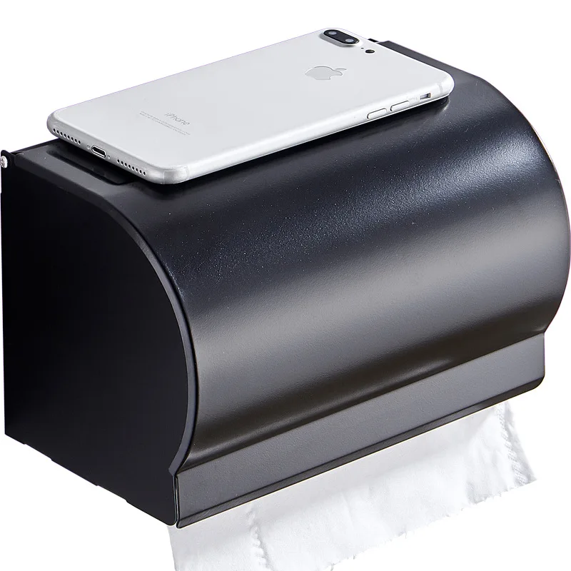 

Tissue holder free punching space aluminum black bathroom phone rack toilet roll paper holder toilet hand towel tray