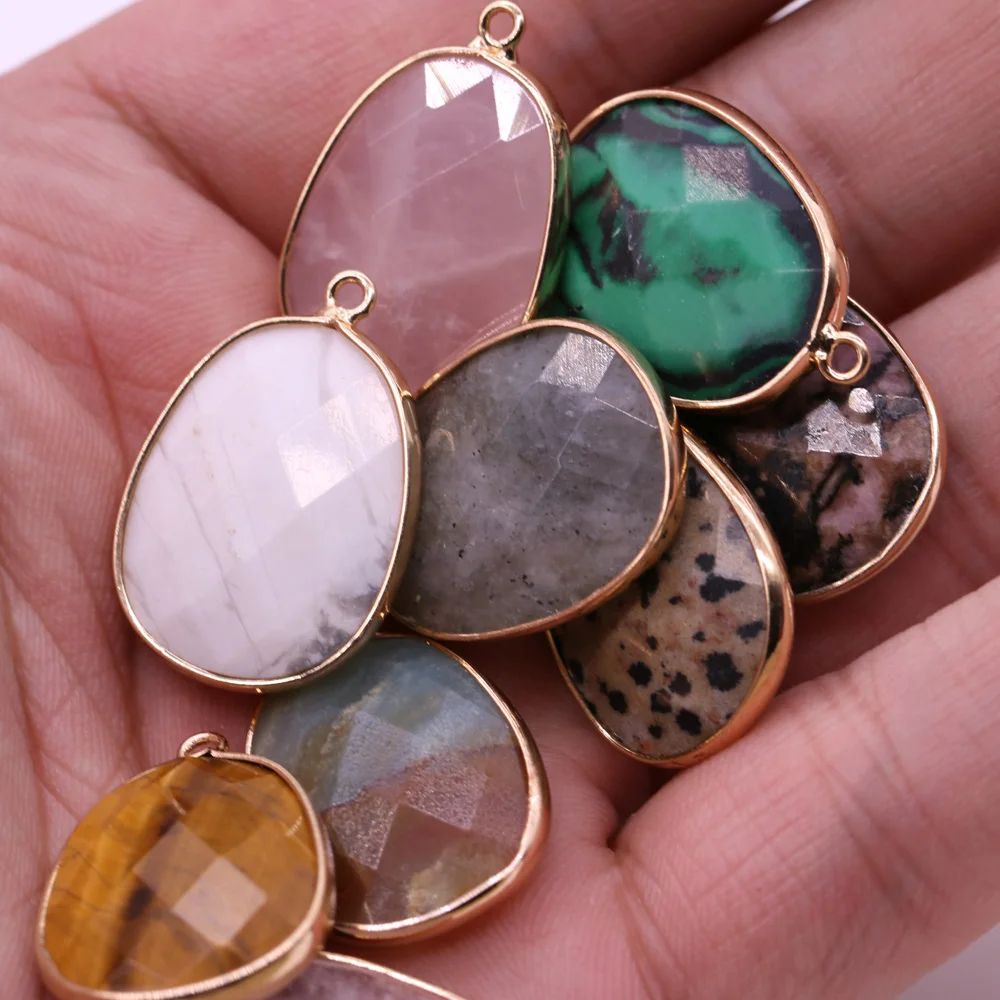 

Natural Stone Pendants Rose Quartzs Turquoises Charms for DIY Jewelry Making Bracelet Necklace Size 18x25mm
