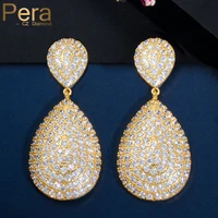 pera nigerian full shiny yellow gold big water drop cubic zirconia hanging earrings for wedding classic women ear jewelry e485