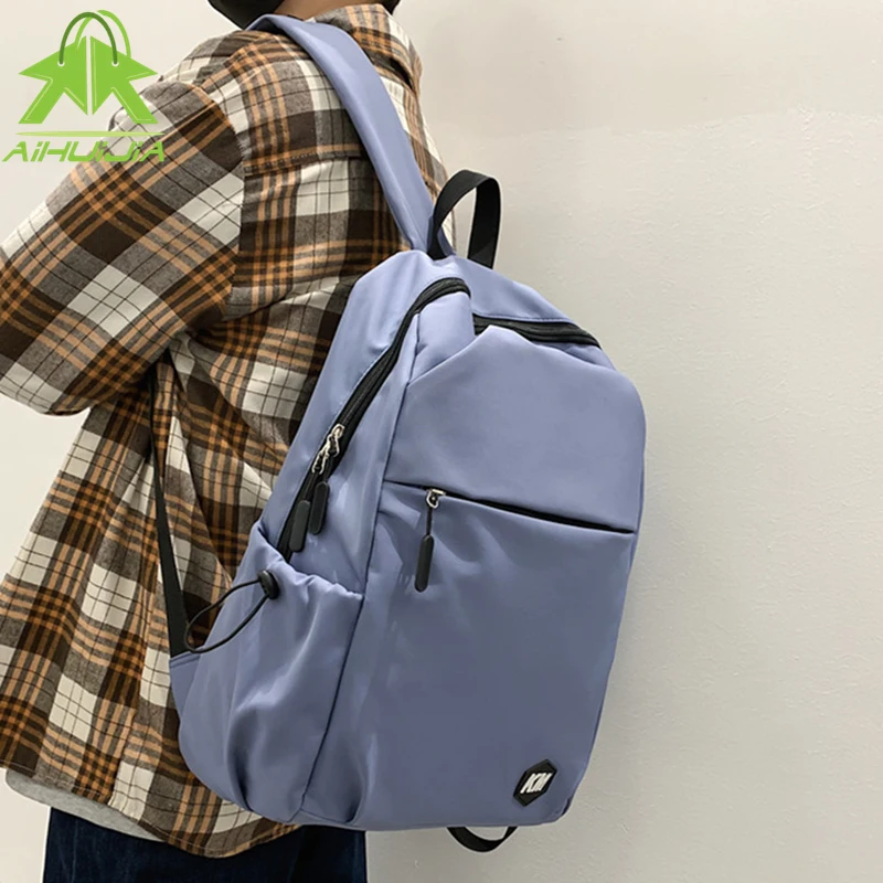 

Fashion Unisex Solid Color Multifunction Backpack High Capacity Student Shoulder Bag 2021 New Nylon Leisure Travel Women Handbag