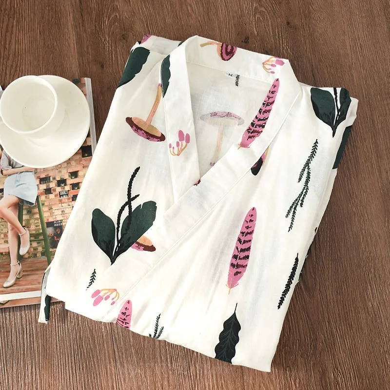 

2PCS Japanese Lover Clothing Set Kawaii Printed Kimono Yukata 2021 Steaming Wear Pajamas Man Woman Bathrobe Nightgown