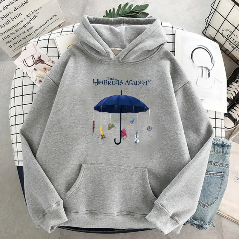 Осенняя Толстовка с принтом зонтика академия базовые Топы графическим рисунком