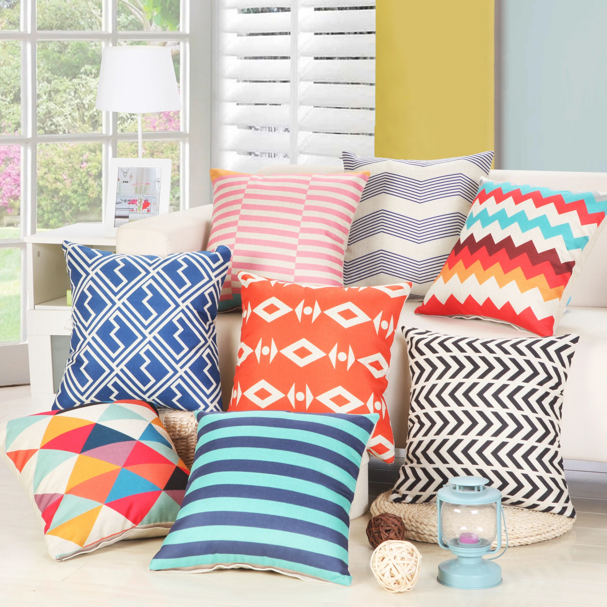 Плотный чехол для подушки в скандинавском стиле волнистый треугольник Красочный