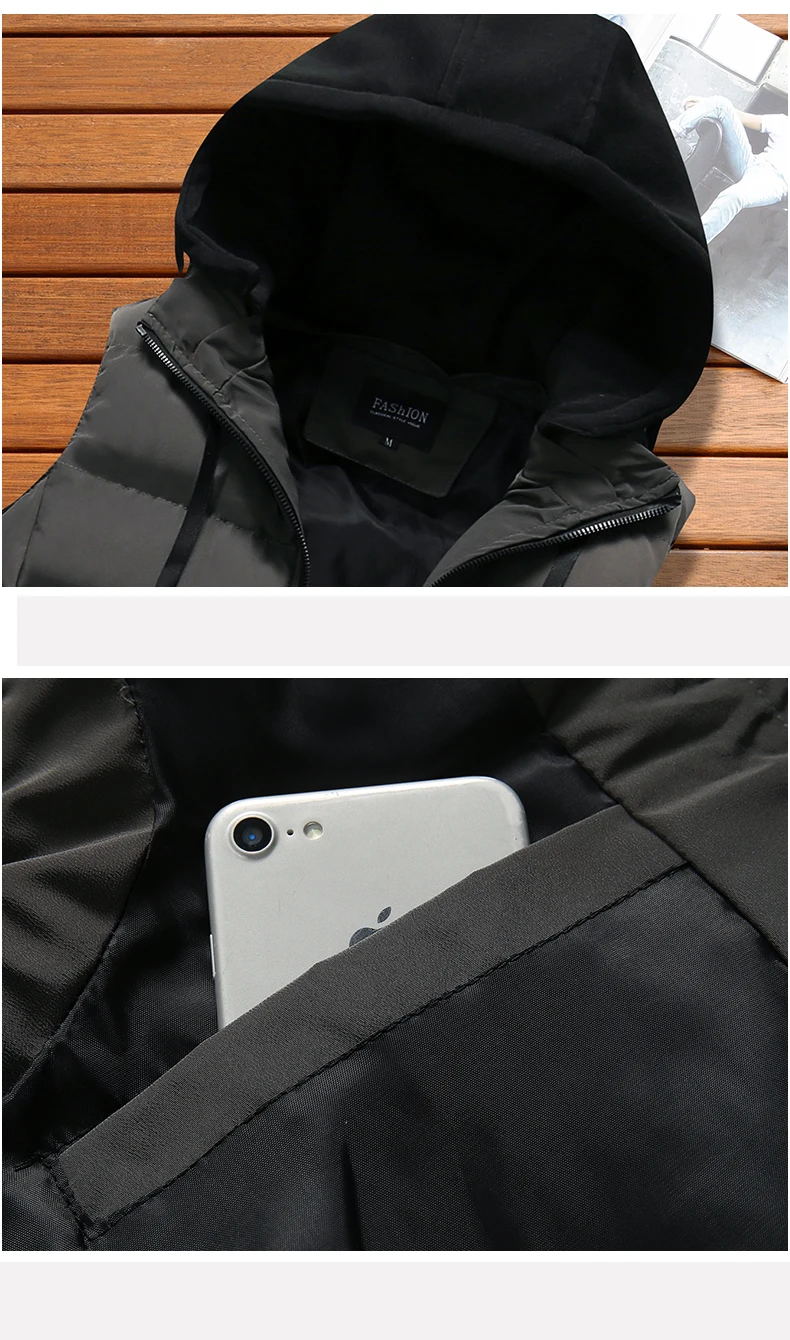 

Winter casual men's vest jacket winter waterproof and warm sleeveless men's vest fashion hooded casual vest men fall extra thick