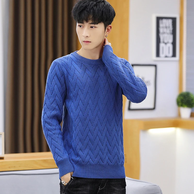 

Warm Sweater Plaid Long Sleeve Pullovers Sweaters O-neck Thick Warm Winter Sweater Casual Men Full Standard Wool