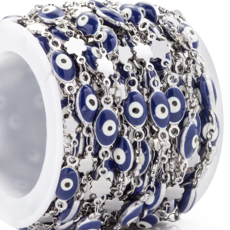 

1 Meter Stainless Steel Flower Key Chain Chain Blue Evil Eye Chains Eye Bead Bracelet Diy Jewelry Making Necklace Supplies 6mm
