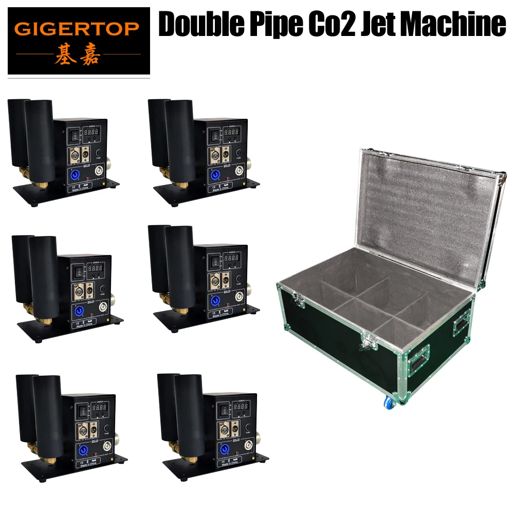 

6IN1 Flightcase Pack Double Tube Stage DMX Co2 Jet Machine Iron DMX 3PIN Socket/ 5Pin Optional Power Con LCD Screen Stage Effect