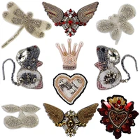 rhinestone crown love heart wings sequin patch bead mouse butterfly dragonfly cherry sewing on applique clothes decoration