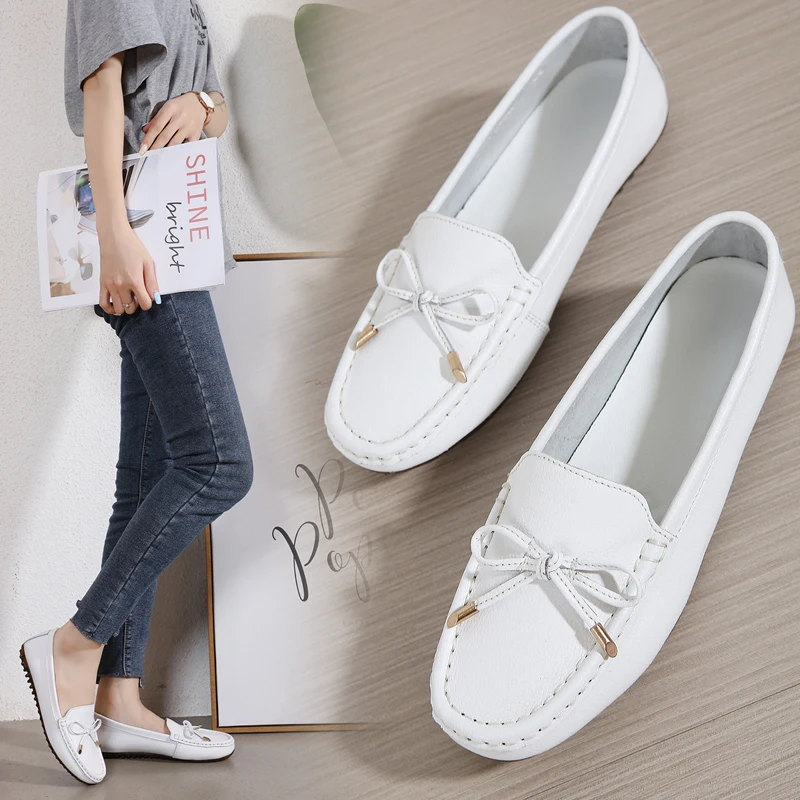 

New Fashion Brand Spring Summer Soft Women Flat Loafers High Quality 100% Genuine Leather Women Shoes Brand Casual Shoes