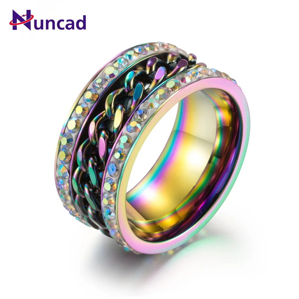 

Stainless Steel Chain Rotatable Ring Titanium Steel Colorful Men's Ring Good Quality Titanium Steel Ring