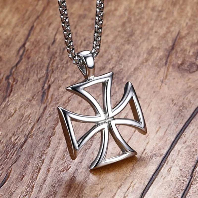 Vintage Hollow Knights Templar Cross Pendant Necklace for Men Boy Maltese Iron Fashion Male Jewelry | Украшения и аксессуары