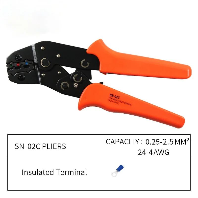 

SN-02C 0.25-2.5mm 24-4AWG Mini european style Crimping Pliers Electrical Wire Terminals Crimper Tools For insulated terminals