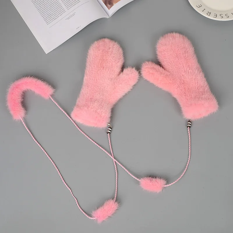 Mink Fur Orange Gloves Women Winter New Korean Version Of The Warm Cute Female Suede Weaving Fingers Fur Gloves