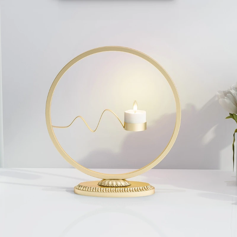 

Metal Candle Holder Geometric Round Iron Candlestick Rack Home Christmas Party Table Centerpiece Decoration