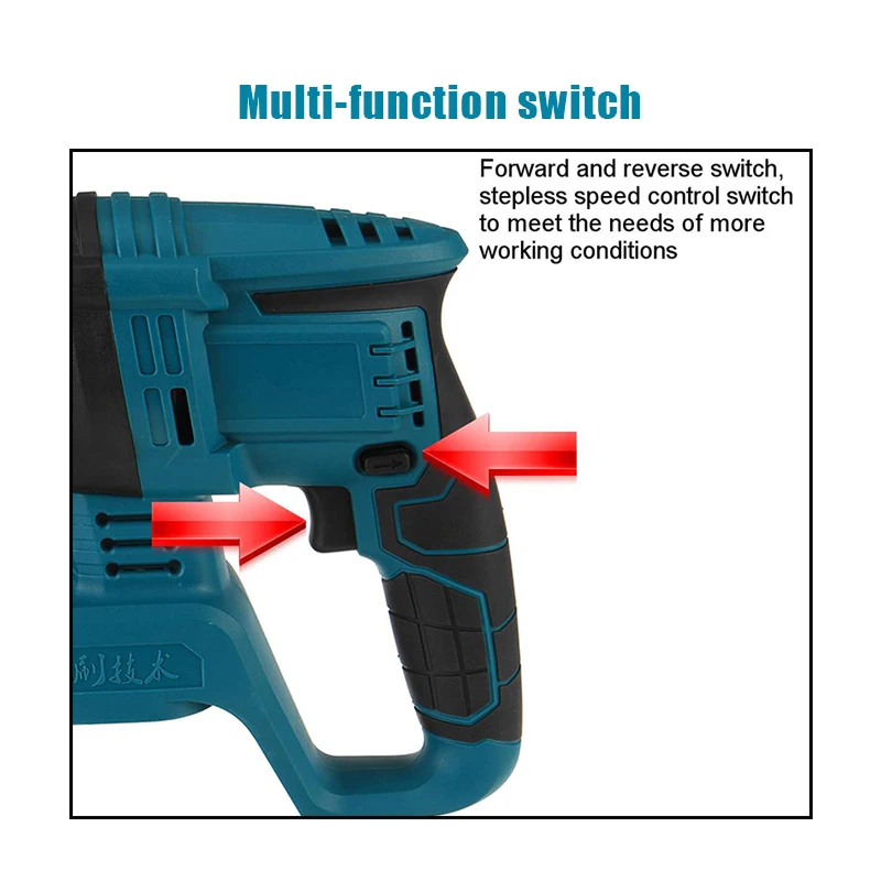 

10000bpm Electric Hammer Impact Drill Rechargeable Brushless Cordless Rotary Hammer Drill 4 Function For 18V Makita Battery