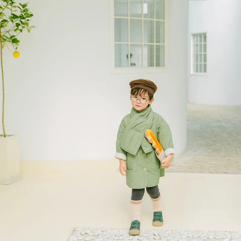 Сезон осень зима модные однотонные стеганые пальто для мальчиков и девочек с