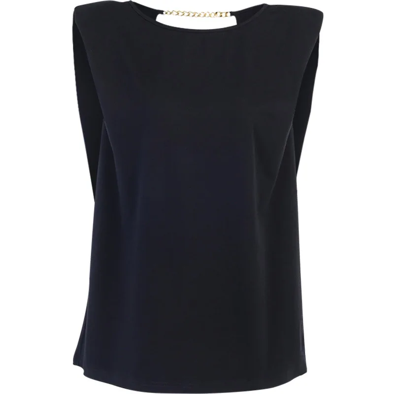 

Shoulder Pad Chain Backless T-shirt Female Spring Summer T Shirt For Women Comfortable Elegant Fashion Loose Zaraing-Style