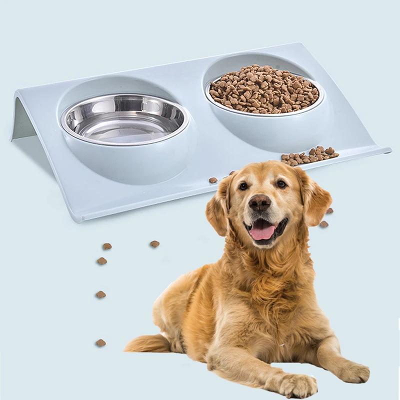 Двойные миски для домашних животных корм собак кормушка из нержавеющей стали