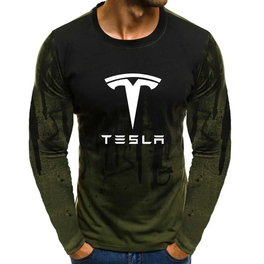 

Unisex 2020 New Cotton Men Hoodies Tesla Car Logo Print Fleece Gradient pullover high quality Cotton Streetwear Men Clothing