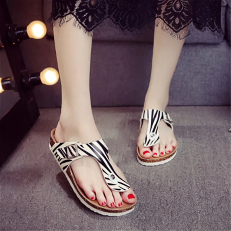 

New Summer Fashion Unisex Beach Cork Flip Flops Slippers Buckle Women Mixed Color Print Slip on Slides Shoes Big Size 35-43
