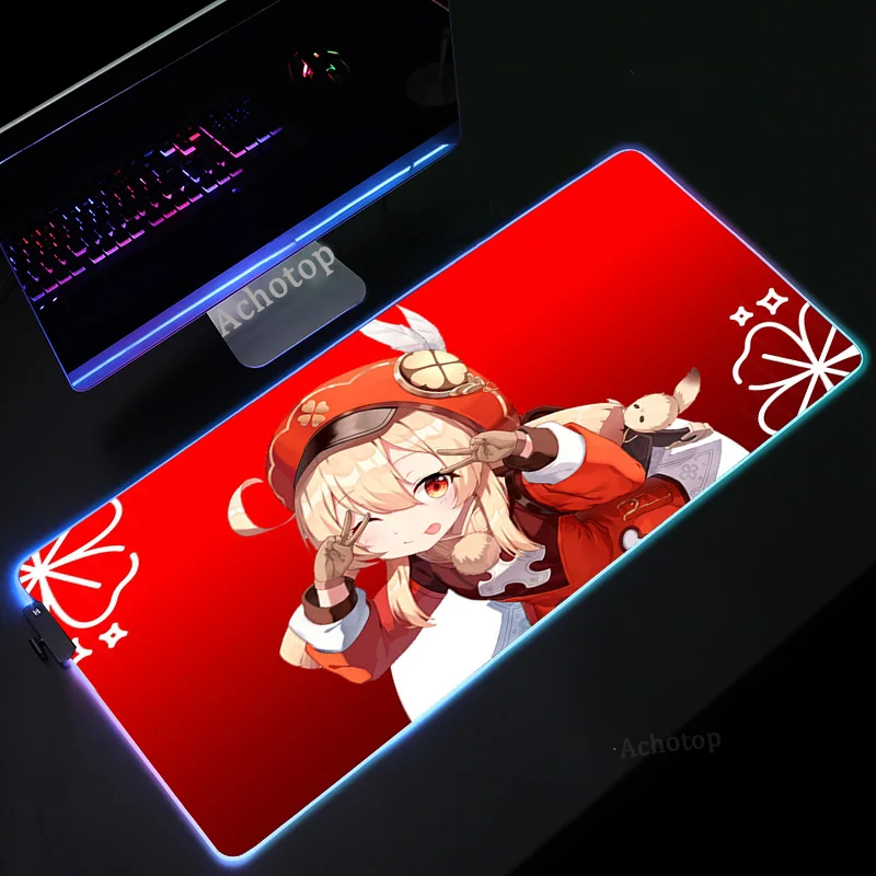 

impact Anime Mouse Pad PC Gamer RGB Computer Laptop LED Keyboard Mouse Mat XXL Luminous Large Mousepad Keyboard Desk Mat