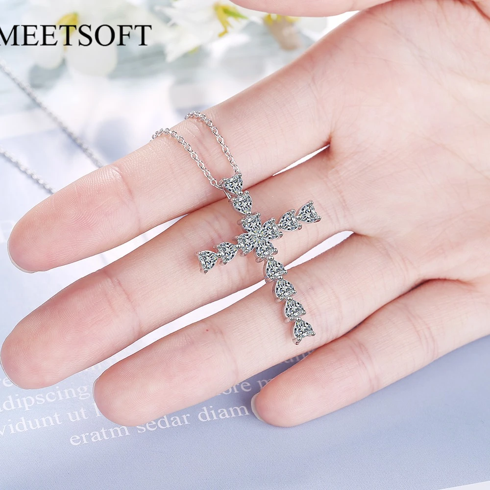

MEETSOFT модное ожерелье из стерлингового серебра 925 пробы с кулоном в виде сердца и Креста из циркония для женщин ювелирные изделия для вечерни...