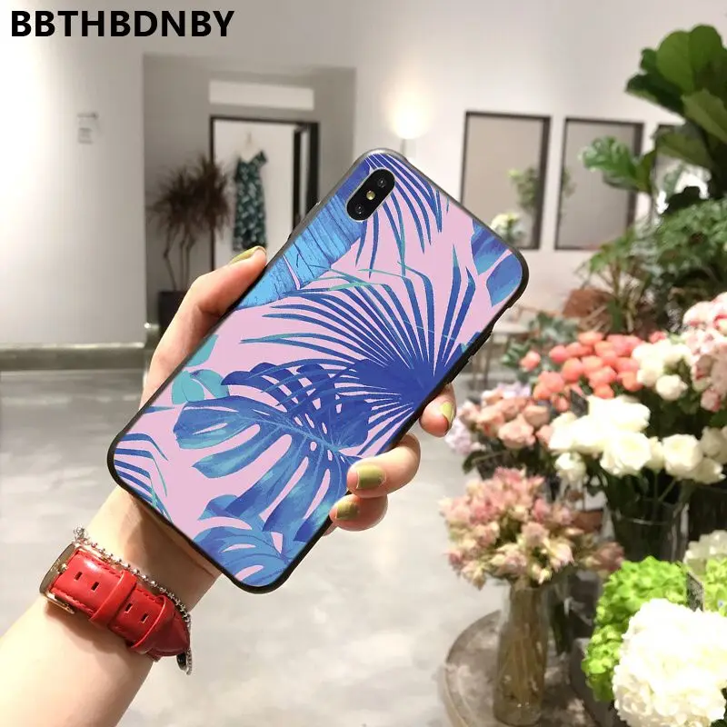 Phone Case Summer Palm Leaf Flowers Black Soft Shell Cover for iPhone 11 pro XS MAX 8 7 6 6S Plus X 5 5S SE XR case |